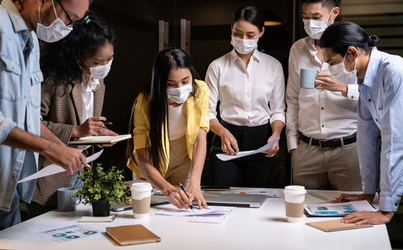 Some people working with masks