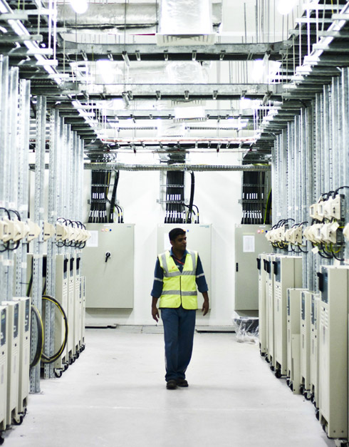 Worker walking in the hallway