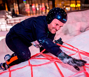 a man playing with snow