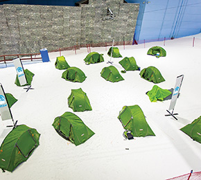 camping tents in a snow park